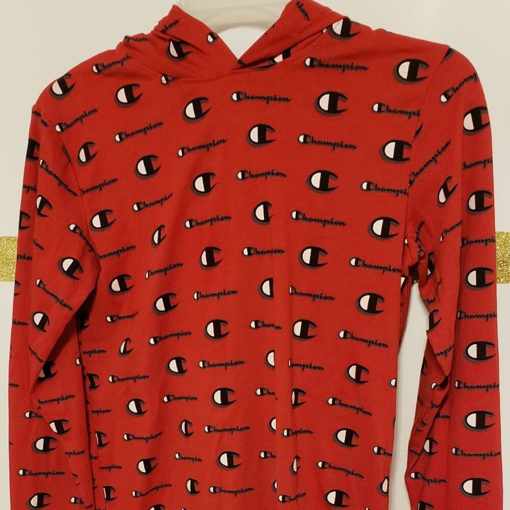 Red Champion Shirt Long Sleeve with Hoodie Size L Youth Boys Teens